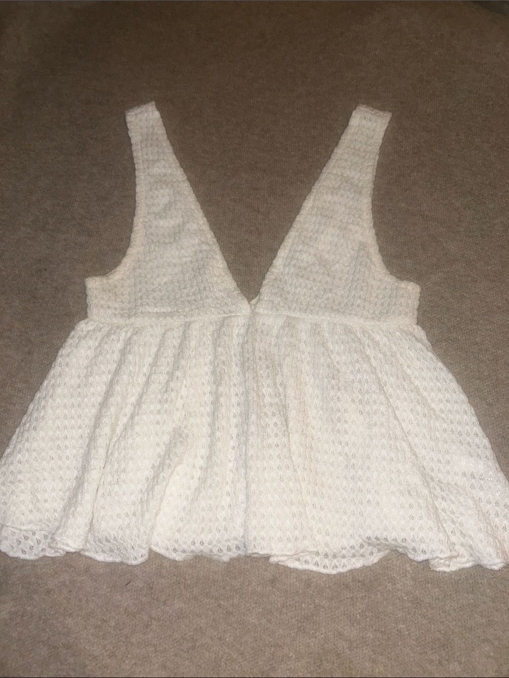 White Crochet Deep V Peplum Top